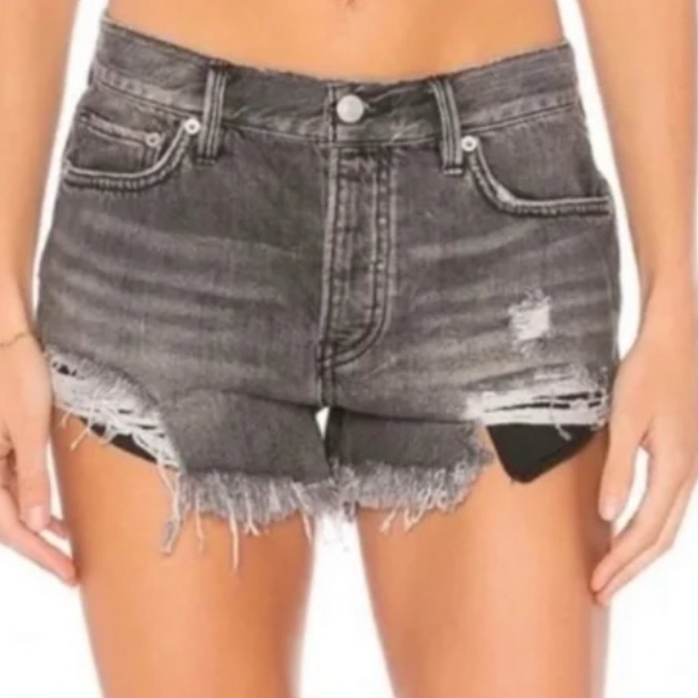 WE The Free Loving Good Vibrations High Rise Jean Shorts 30 Black Wash